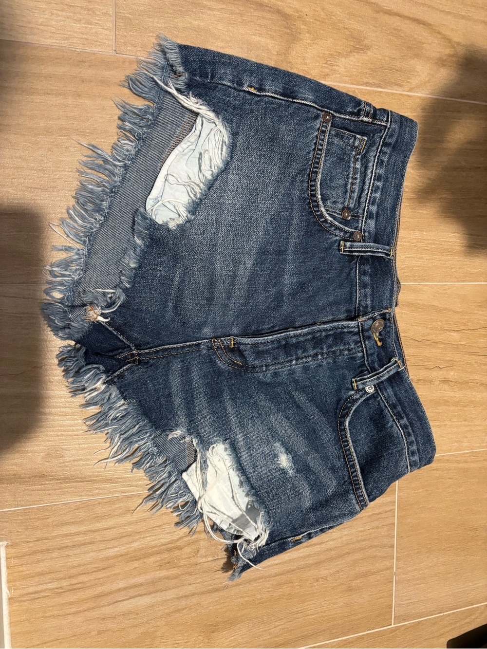 Free People Dark Blue Distressed Denim Cutoff Shorts